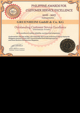 GRUENHEIM – OUTSTANDING CUSTOMER SERVICE EXCELLENCE